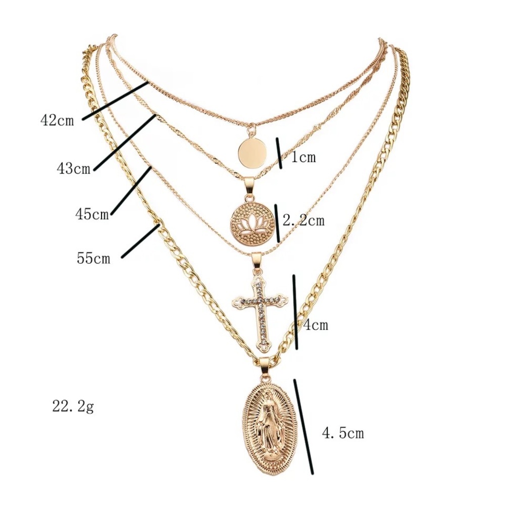 Cross, virgin Mary layered crystal Necklace - Picture 5 of 5